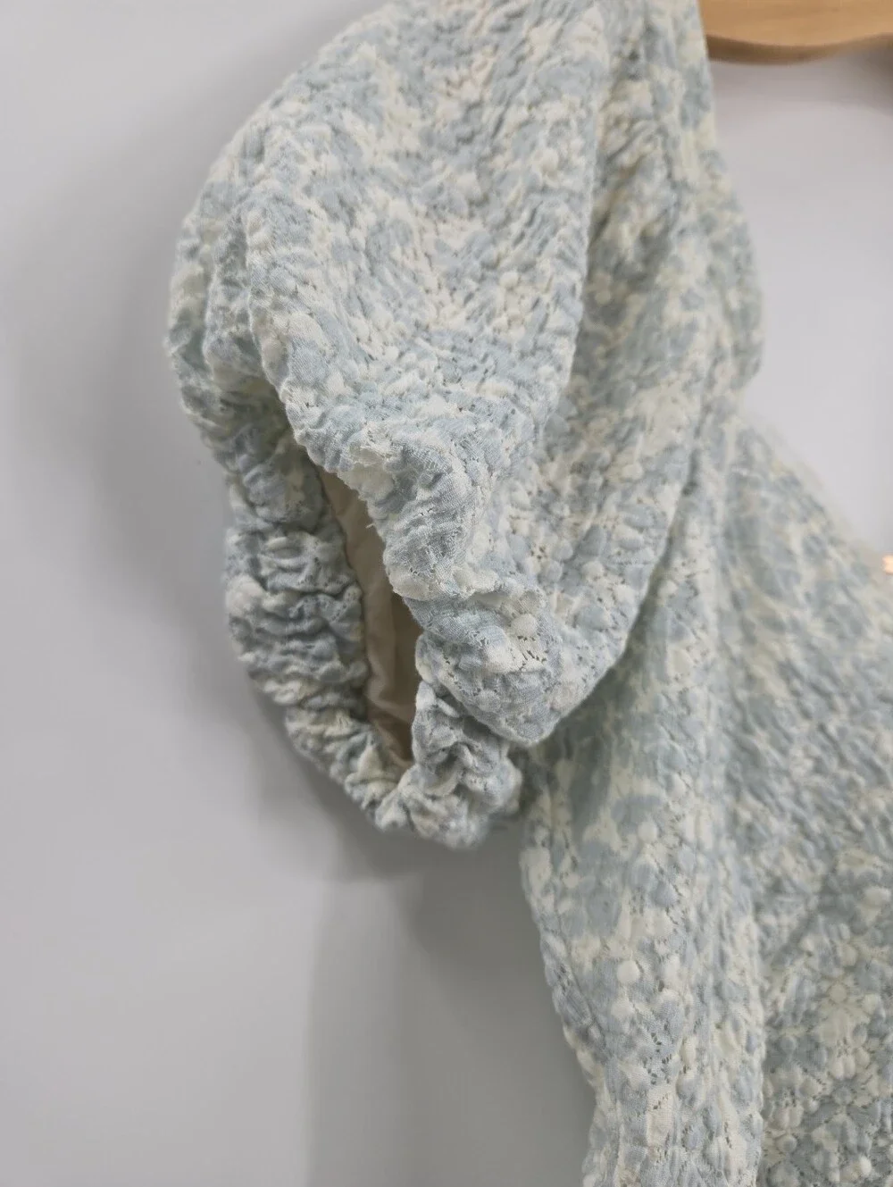 Free People Oh Baby Lace Top Light Blue Floral Puff Sleeve Peasant